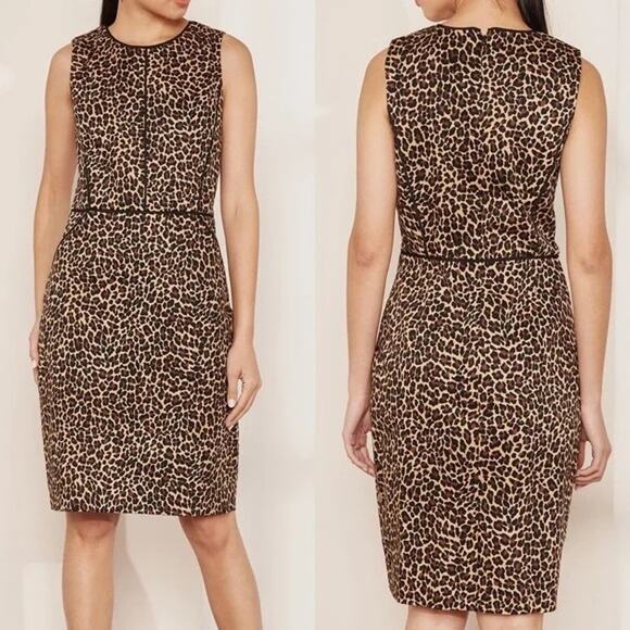 J. Crew NWT Leopard Animal Print Sheath Dress Womens Size 2 Bi-Stretch Cotton - Picture 2 of 13